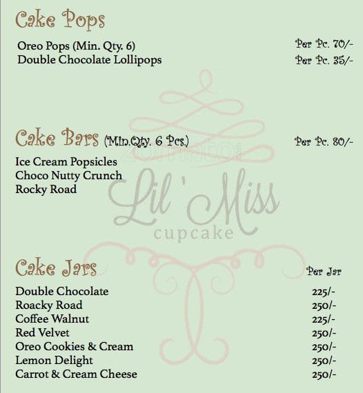 Menu at Lil' Miss Cupcake, Mumbai