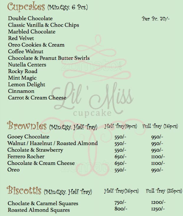 Menu at Lil' Miss Cupcake, Mumbai