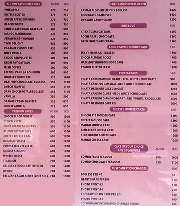Menu at Chef Bakers, Bengaluru, Bhartiya City