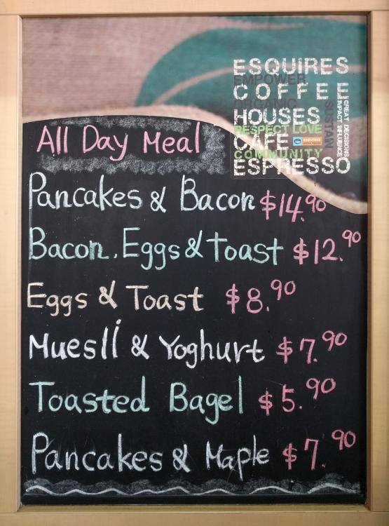 Esquires Coffee Menu, Menu for Esquires Coffee, Henderson, Auckland