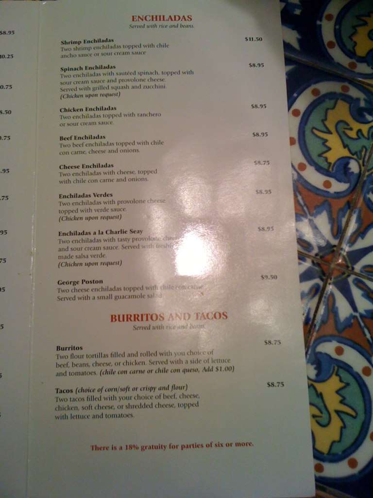 Menu at Casita Tex Mex Bar and Grill, Dallas, Blackwell St