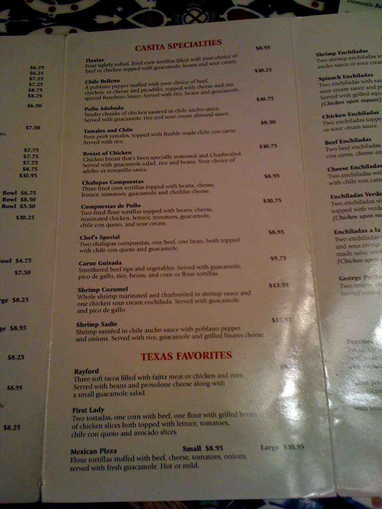 Menu at Casita Tex Mex Bar and Grill, Dallas, Blackwell St