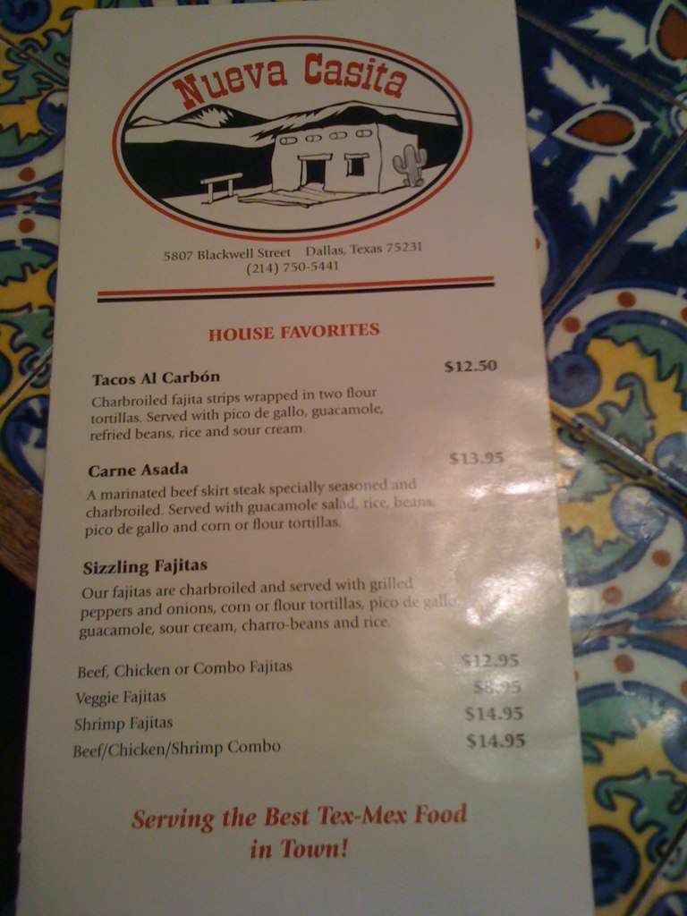 Menu at Casita Tex Mex Bar and Grill, Dallas, Blackwell St