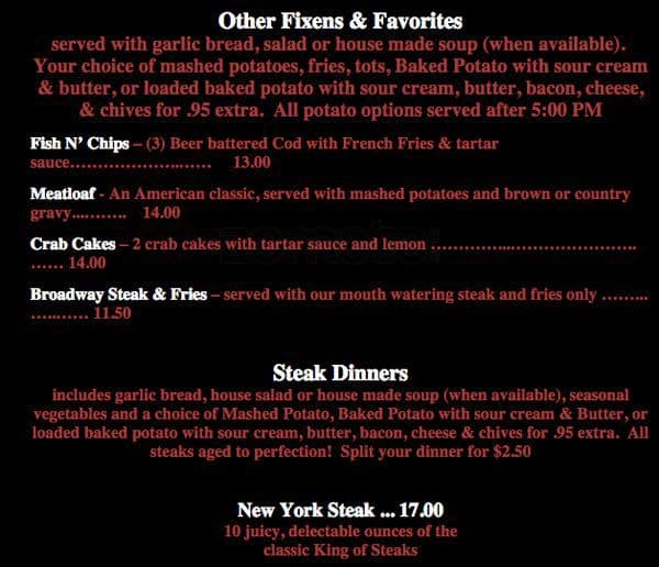 Menu at Broadway Saloon pub & bar, Beaverton, SW Broadway St