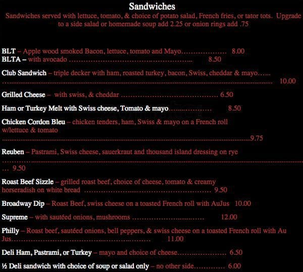 Menu at Broadway Saloon pub & bar, Beaverton, SW Broadway St