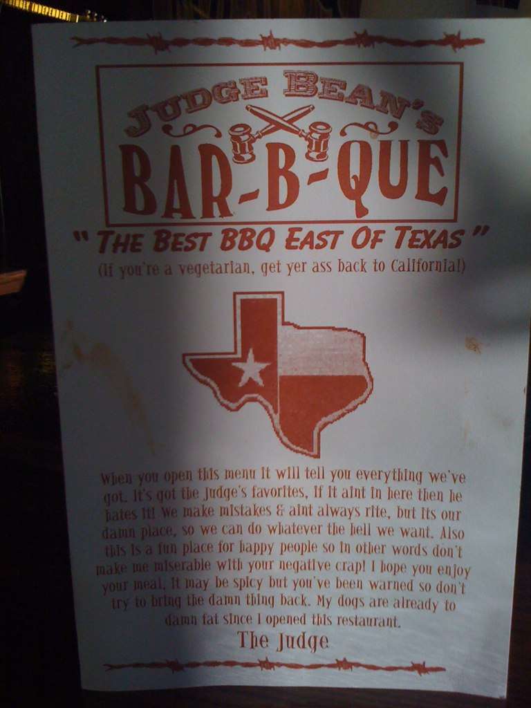 Judge Bean's BBQ Menu, Menu for Judge Bean's BBQ, Brentwood, Nashville