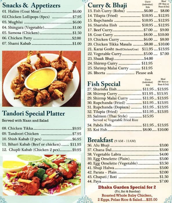 Dhaka Garden Menu  Menu  for Dhaka Garden Jackson Heights 