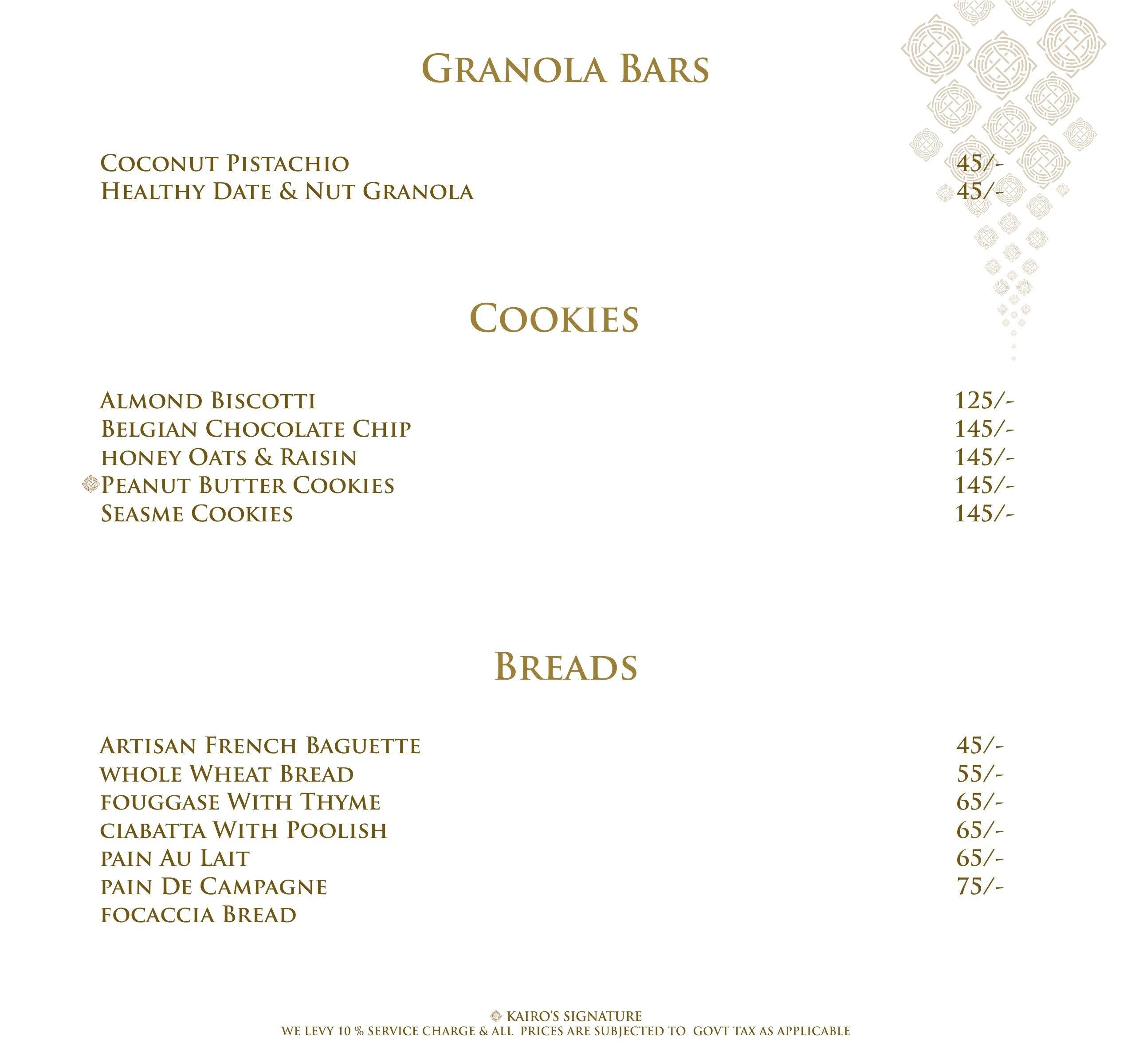 Menu at Kairos Modern Desserts Bistro, New Delhi