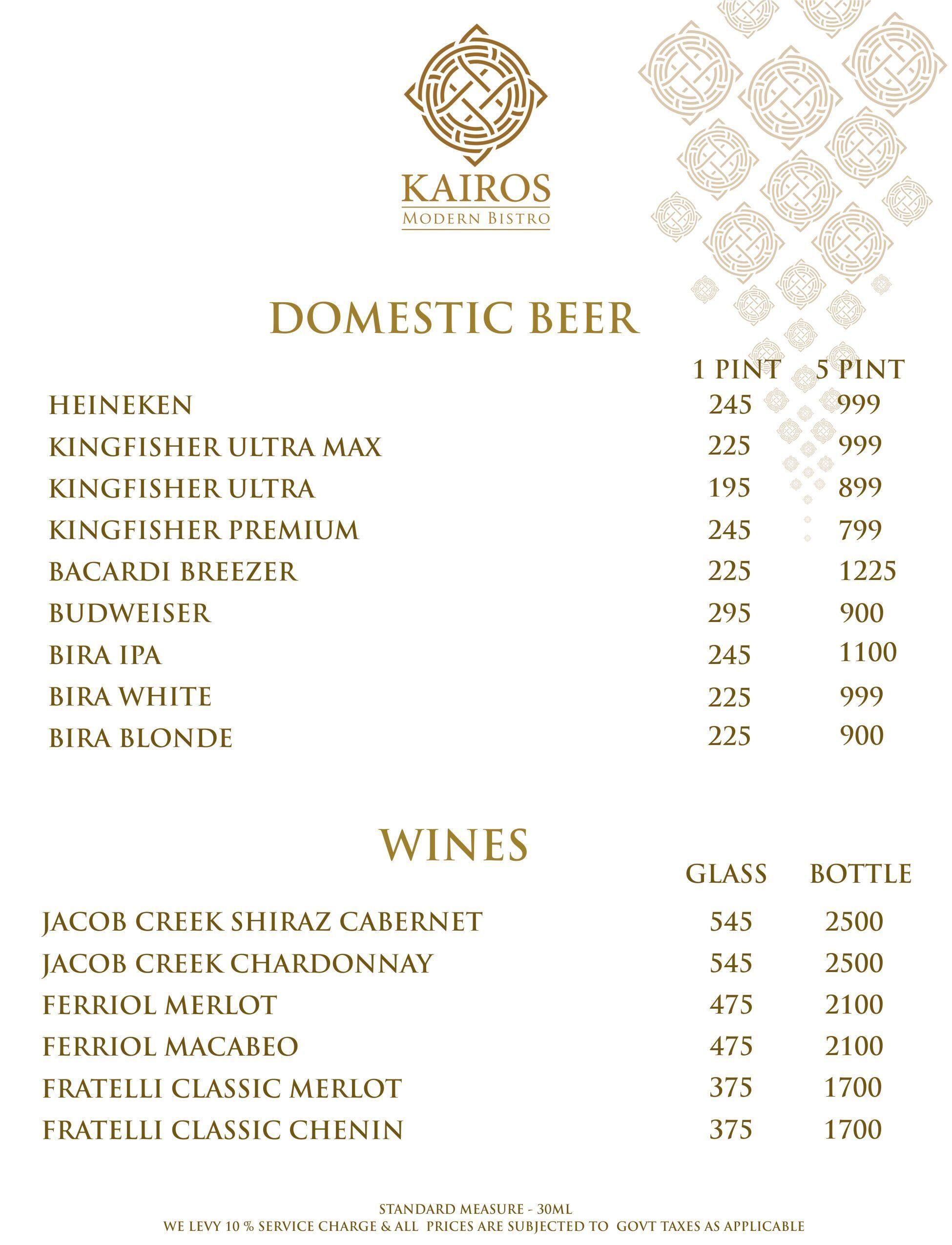 Menu at Kairos Modern Desserts Bistro, New Delhi