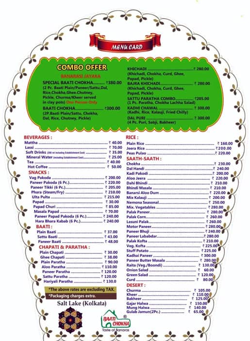 Baati Chokha Restaurant menu