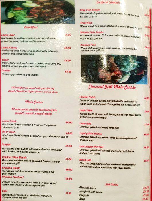 Loyal Restaurant Menu, Menu for Loyal Restaurant, Manor Park, London