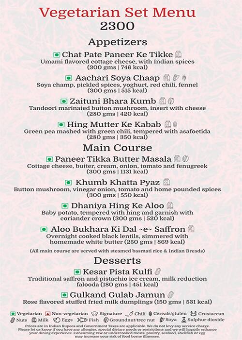 Menu of Saffron JW Marriott, Sector 35, Chandigarh