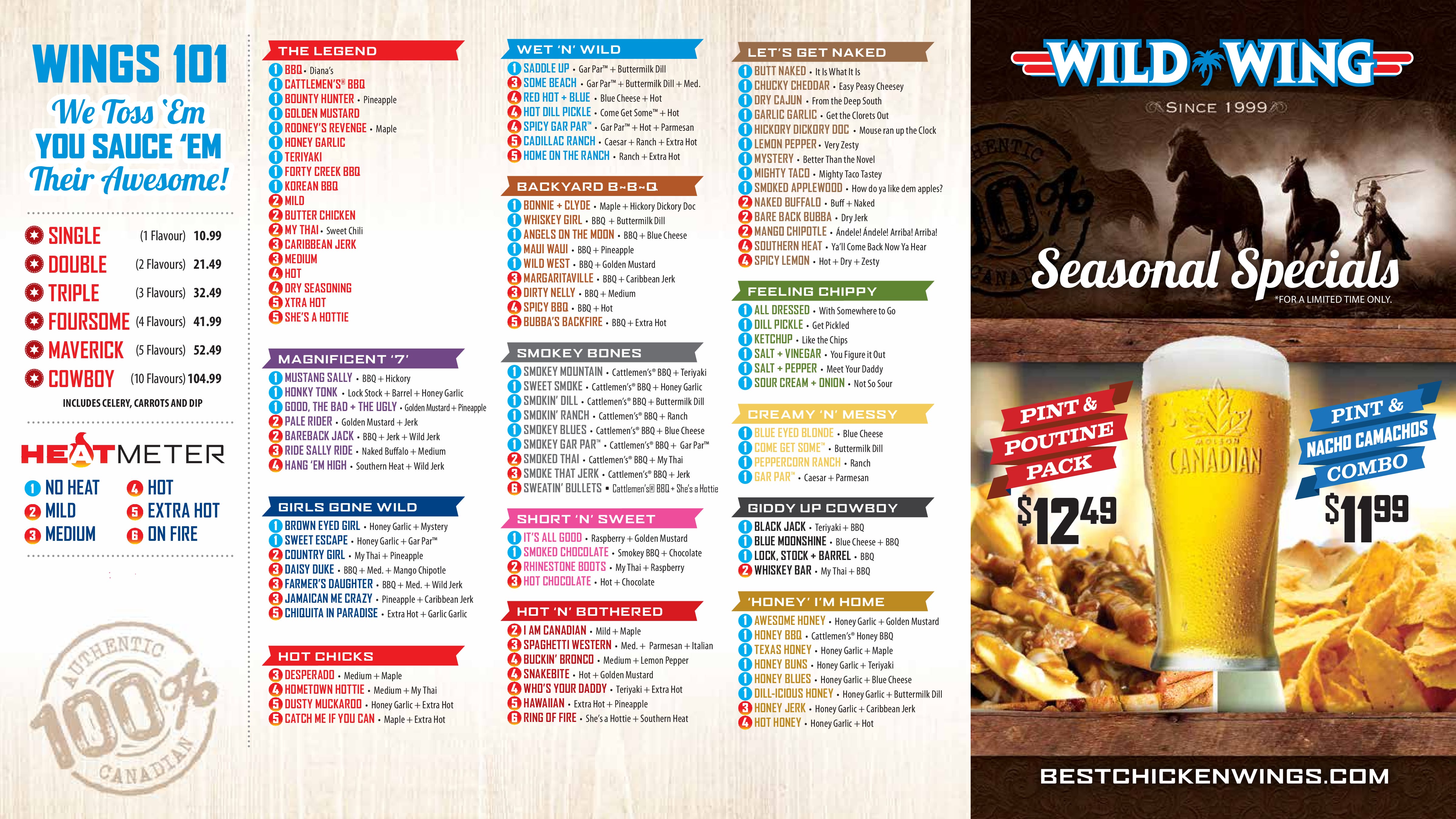 Menu at Wild Wing pub & bar, Ottawa, McCarthy Road