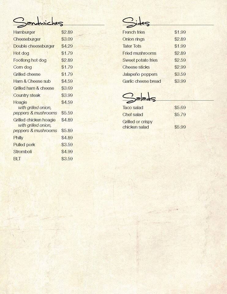 Menu at Charlie's Restaurant, Olive Hill