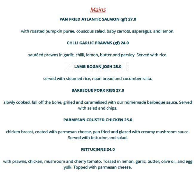 Carta del restaurante Pathfinder Motel, Kew