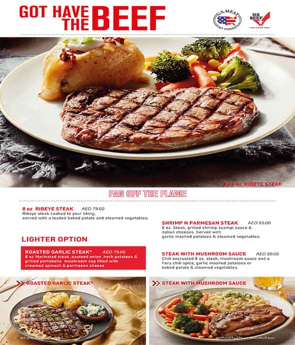Menu at Applebees restaurant, Dubai, Marrakech St