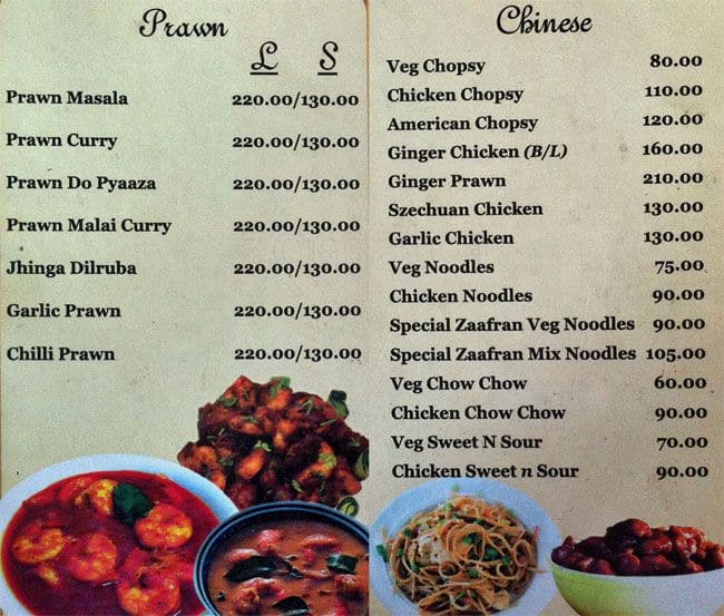 Menu at Saffron Plaza, Bhubaneswar