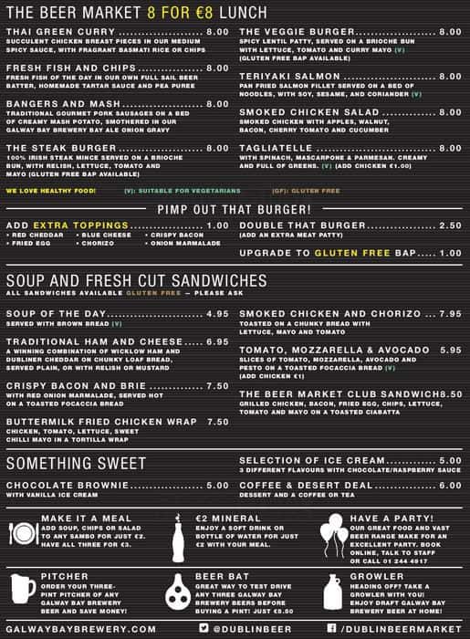 Menu at Beer Market pub & bar, Dublin