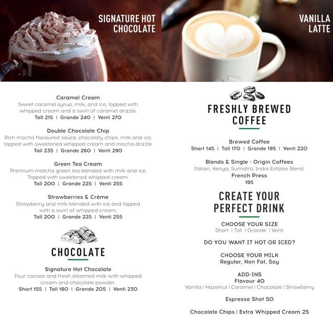 Starbucks Menu, Menu for Starbucks, Kukatpally, Hyderabad Zomato