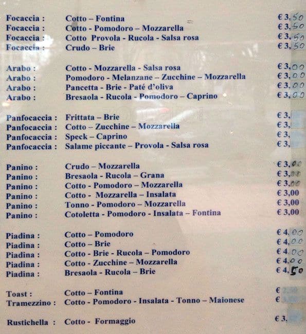 Menu di BAR Il Capriccio 