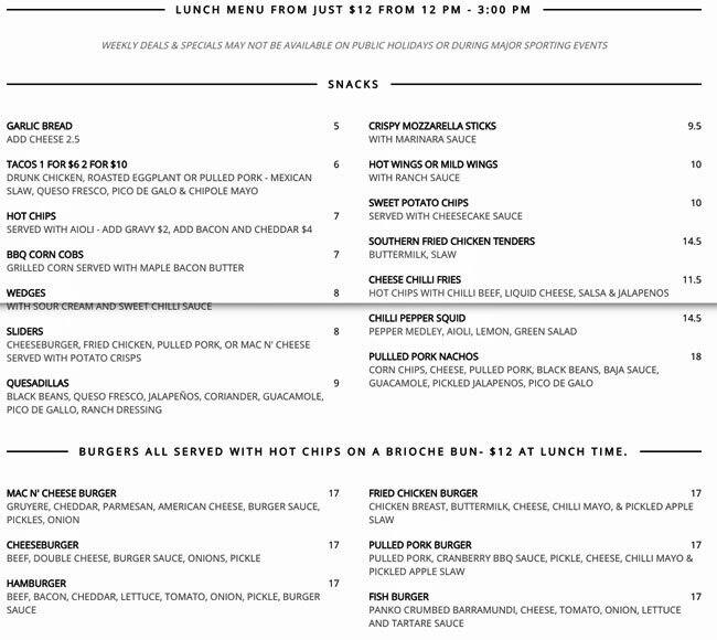 Parkside Bar at The Bat & Ball Menu Urbanspoon/Zomato