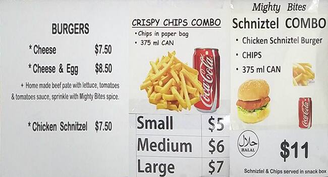 Mighty Bites menu