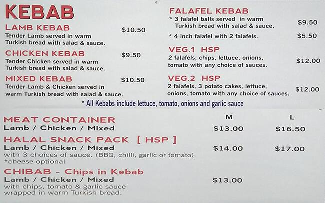 Mighty Bites menu