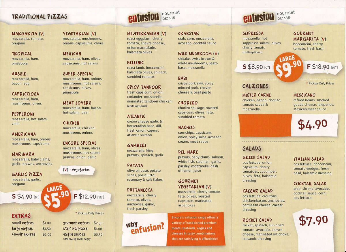 Encore Pizza Menu, Menu for Encore Pizza, Florey, ACT Urbanspoon/Zomato