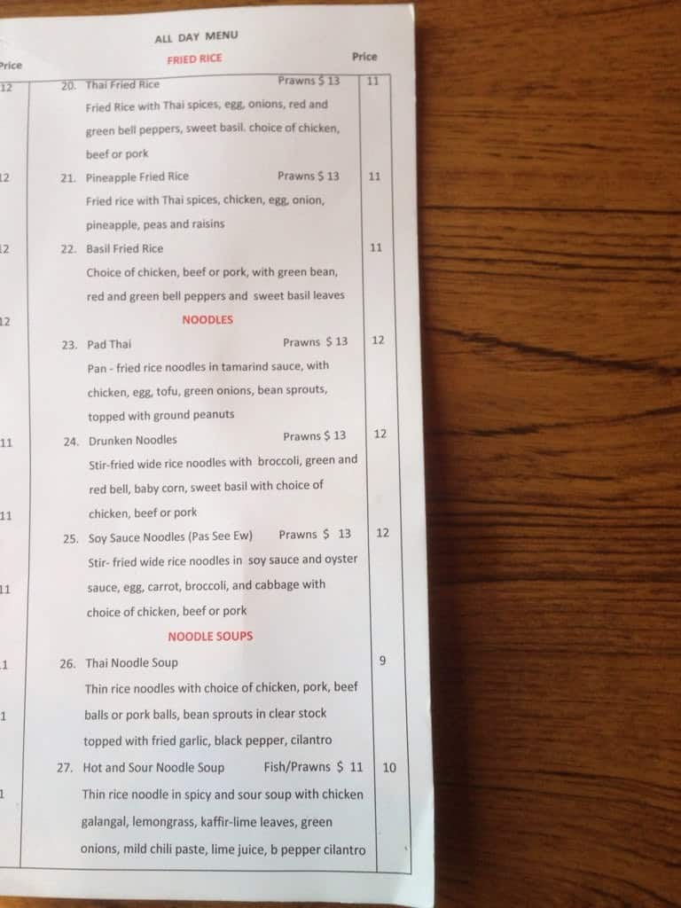 Menu at Thai Smile Cuisine restaurant, Qualicum Beach