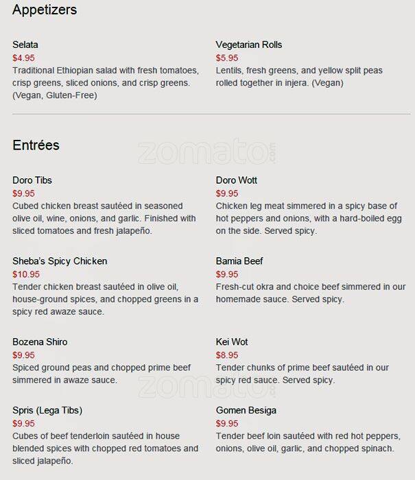 Queen Sheba Menu, Menu for Queen Sheba, Capitol Hill, Seattle