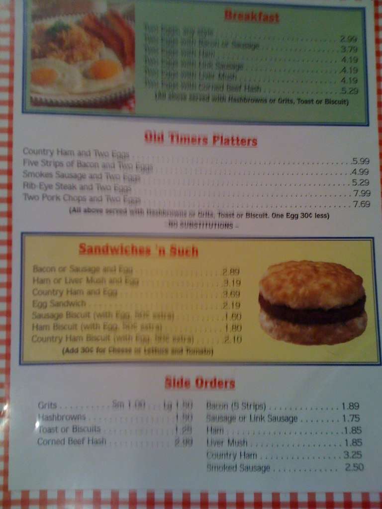 Menu at Johnny K's Restaurant, Indian Trail