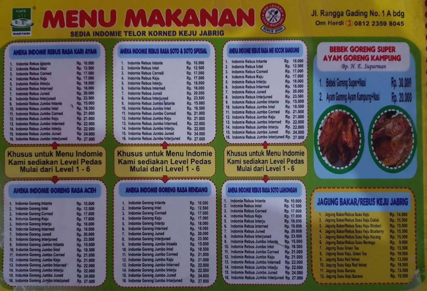 Menu At Madtari Restaurant Bandung Jl Ranggagading No 1a