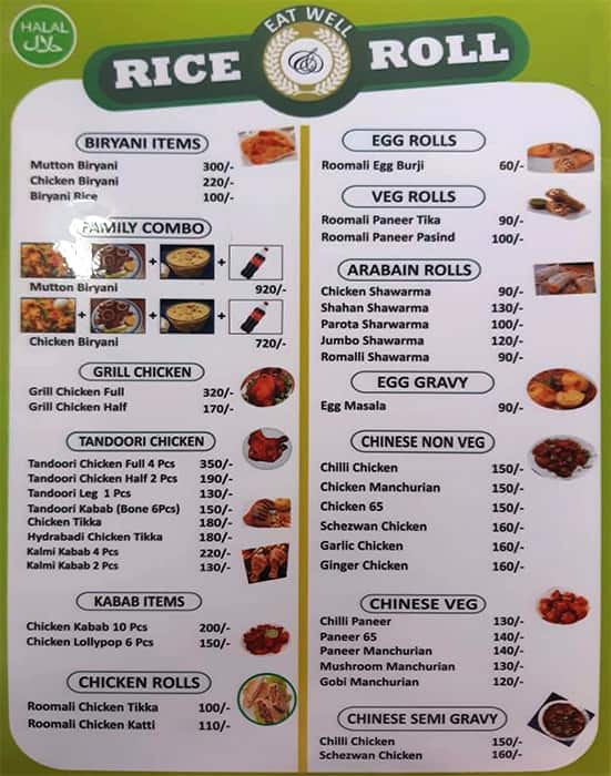 Menu of Rice & Rolls, Old Madras Road, Bangalore