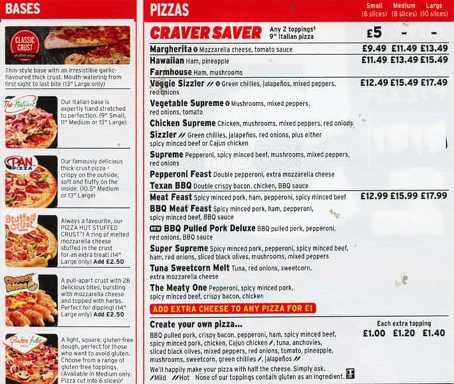 Pizza Hut Delivery Menu, Menu for Pizza Hut Delivery, Islington, London