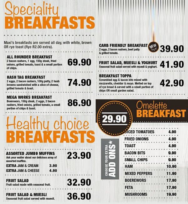 Maxi's menu