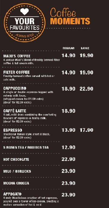 Maxi's menu