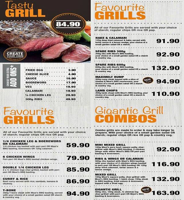 Maxi's menu