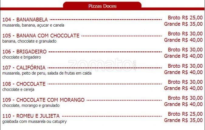 Pizzaria Bella Itália Perdizes cardápio