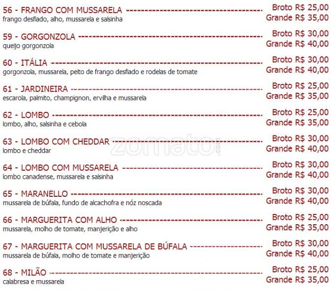 Pizzaria Bella Itália Perdizes cardápio