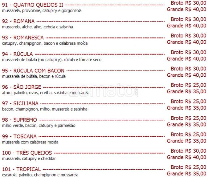 Pizzaria Bella Itália Perdizes cardápio