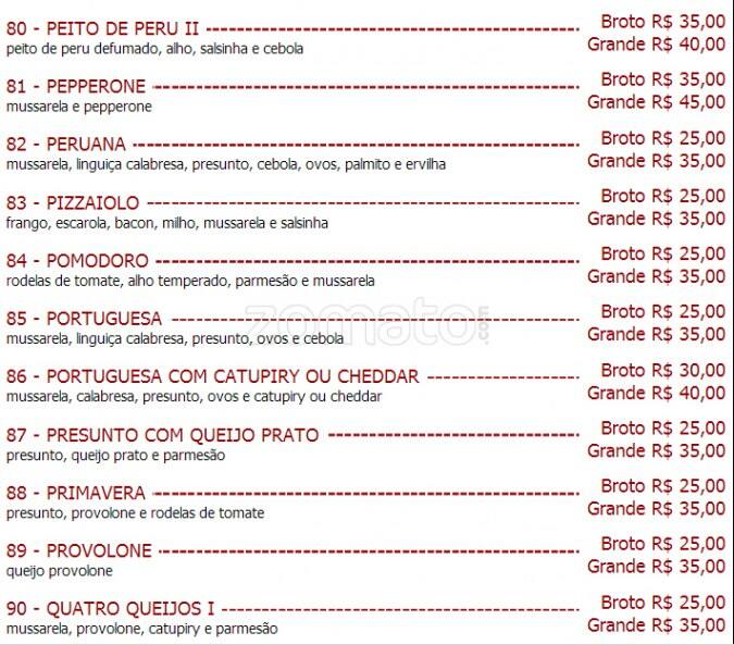 Pizzaria Bella Itália Perdizes cardápio