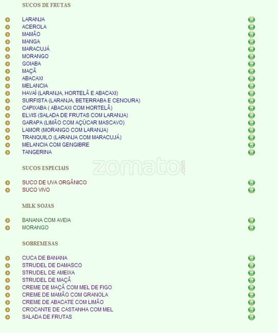 Refeitório Orgânico cardápio