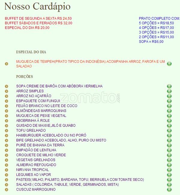 Refeitório Orgânico cardápio