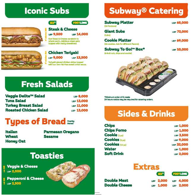 Subway menu