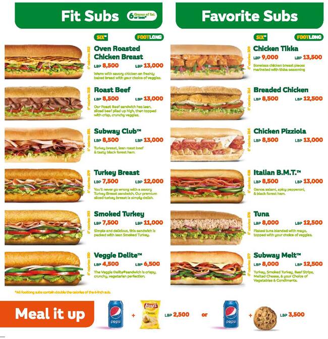 Subway menu