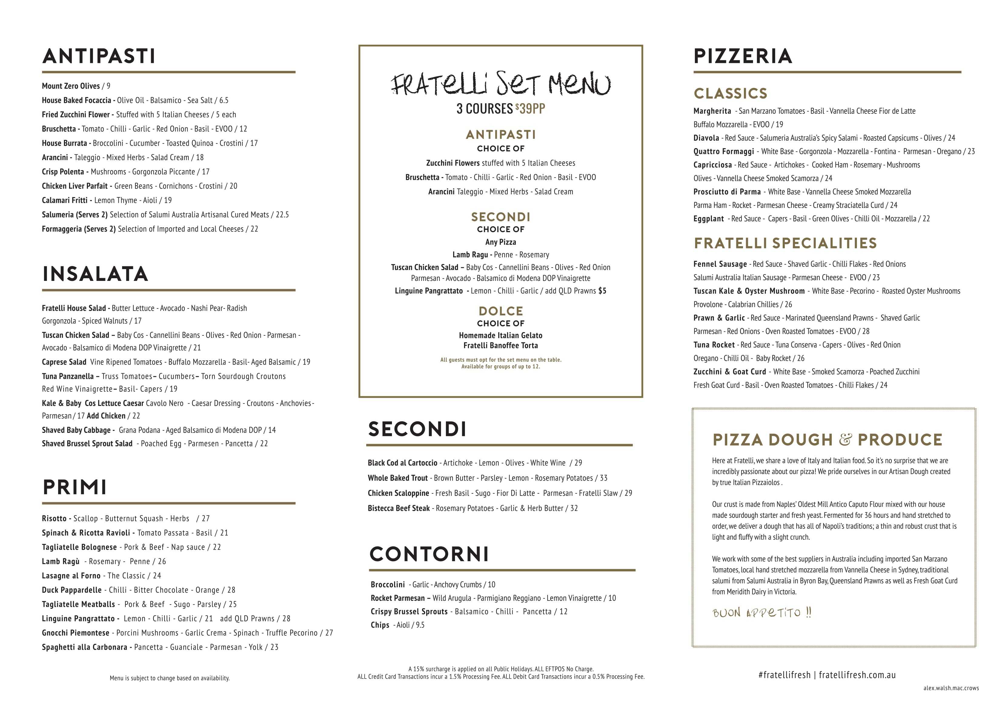 Fratelli Fresh Menu, Menu for Fratelli Fresh, CBD, Sydney Urbanspoon