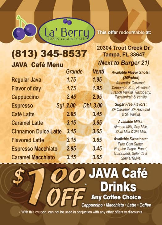 La' Berry Frozen Yogurt & Cafe Menu Urbanspoon/Zomato