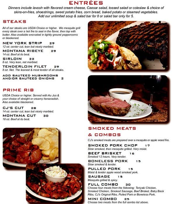 Menu at CJ's Bar & Grill, Billings