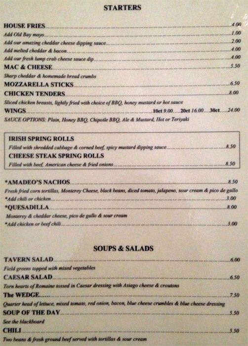 Reedy's Tavern Menu, Menu for Reedy's Tavern, Torresdale, Philadelphia