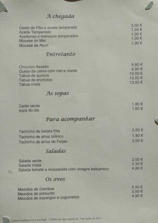 Tasquinha dos Sabores Menu, Menu de Tasquinha dos Sabores, Baixa, Porto